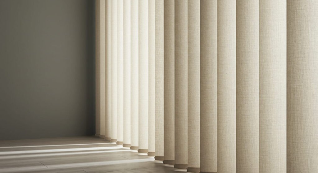 Close up de persianas verticales de tela