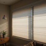 Cuarto de TV con persianas plisadas