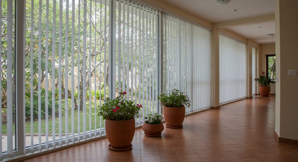 Pasillo con persianas verticales de PVC