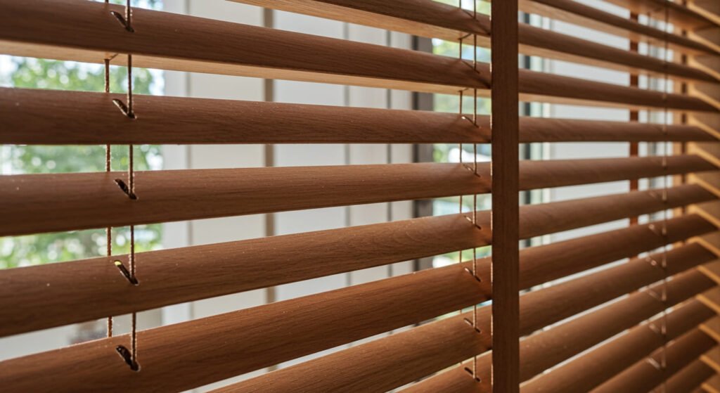 Plano detalle de persianas venecianas de madera