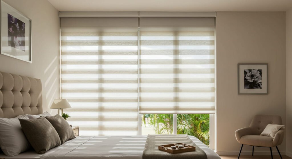 Recamara con Persianas enrollables Sheer Elegance