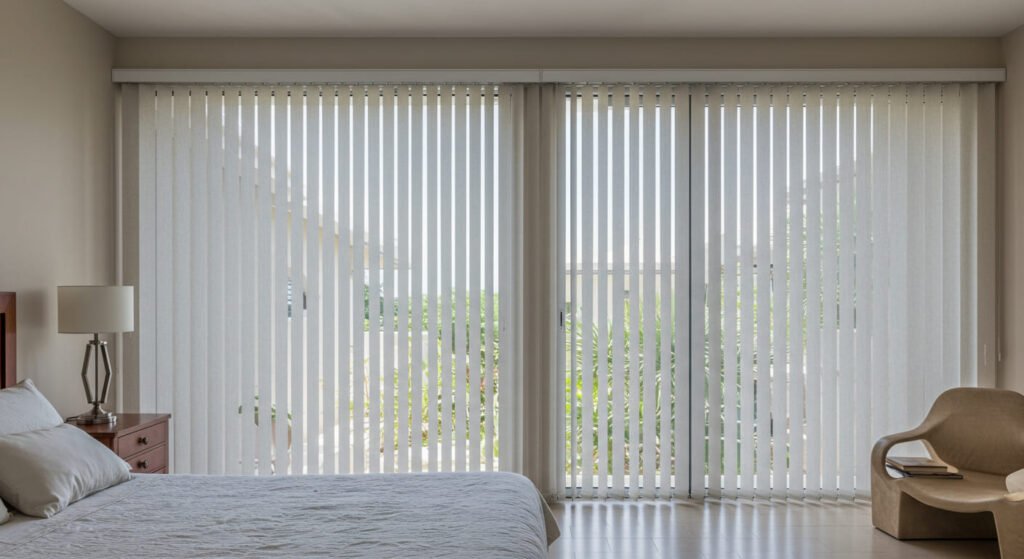 Recamara principal con persianas verticales de tela