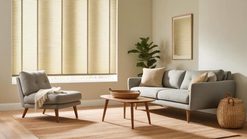 Sala de estar con persianas horizontales