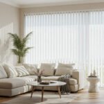 Sala moderna con persianas verticales de tela